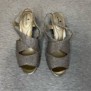 Bandolino Silver Heels with Peep-Toe and Ankle Strap